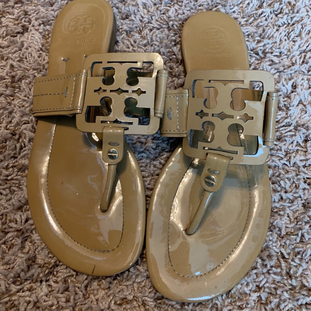 Tory Burch Nude Patent Leather Flip Flops